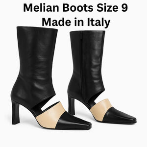 Vintage Melian Made in Italy Leather Boots Black Gold Two-Tone Size 9